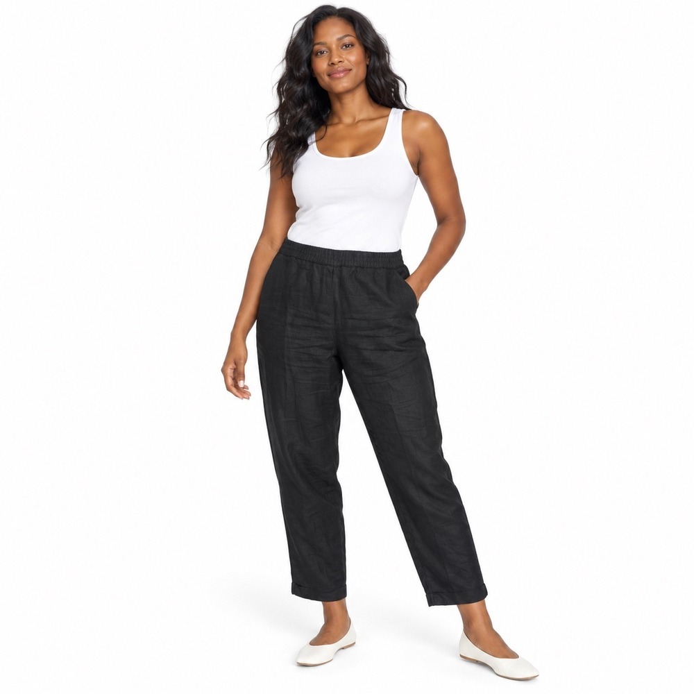 J. Jill Love Linen Pants 100% Linen Black Minimalist Coastal Women L